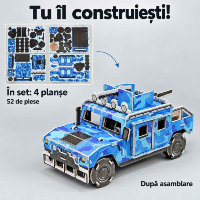 Puzzle 3D Hummer militar 52 piese pentru copii