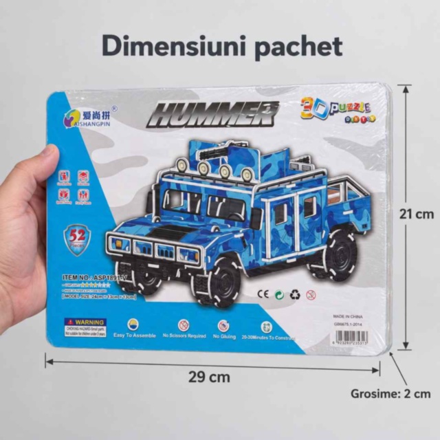Puzzle 3D Hummer militar 52 piese pentru copii