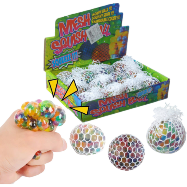 Minge antistres cu plasă – Mesh Squish Ball, 12 buc. set
