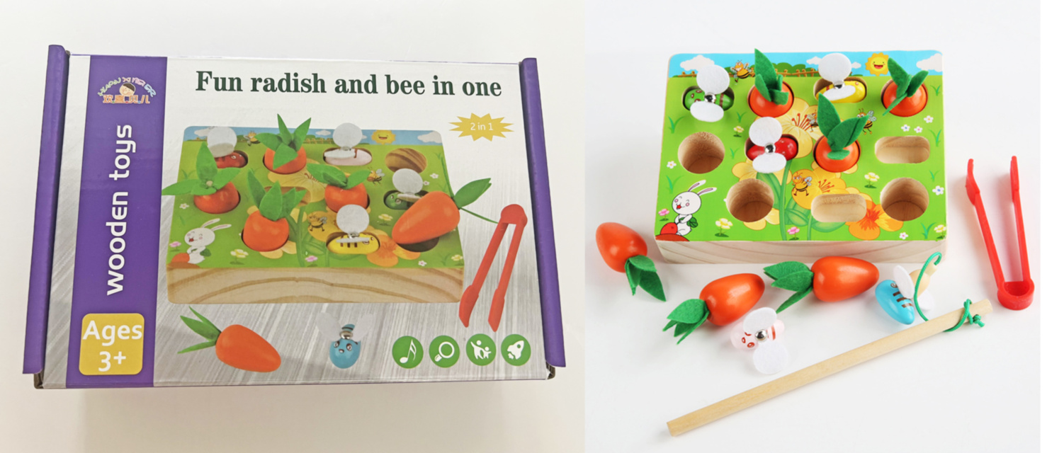 Pescuit Magnetic cu Morcovi și Albinuțe, joc Montessori