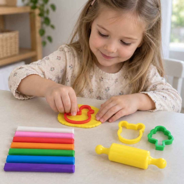 Set plastilină în 8 culori, cu forme și sucitor