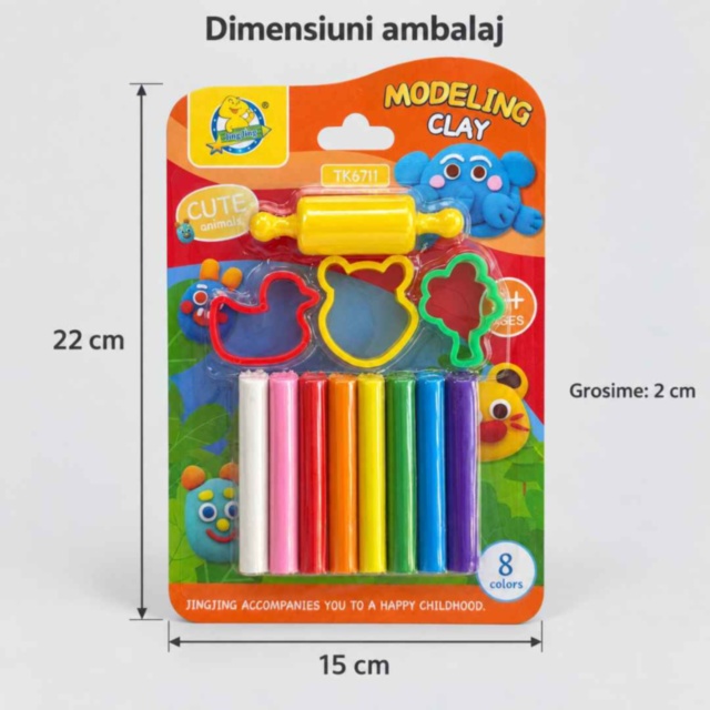 Set plastilină în 8 culori, cu forme și sucitor
