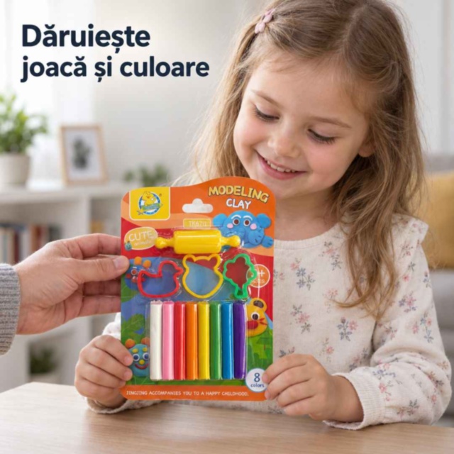 Set plastilină în 8 culori, cu forme și sucitor