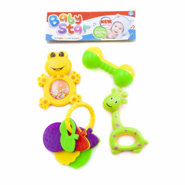 Set 4 Zornăitoare, Broscuță, Girafă, Inele Colorate și Maracas
