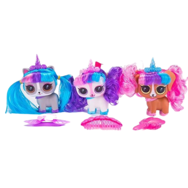 Păpușă Hairdorables Pets cu accesorii – Unicorni cățeluși, vândută la bucată