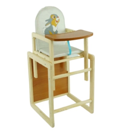 Scaun de Masă de Lemn 2 în 1, Iepuraș Alb | image