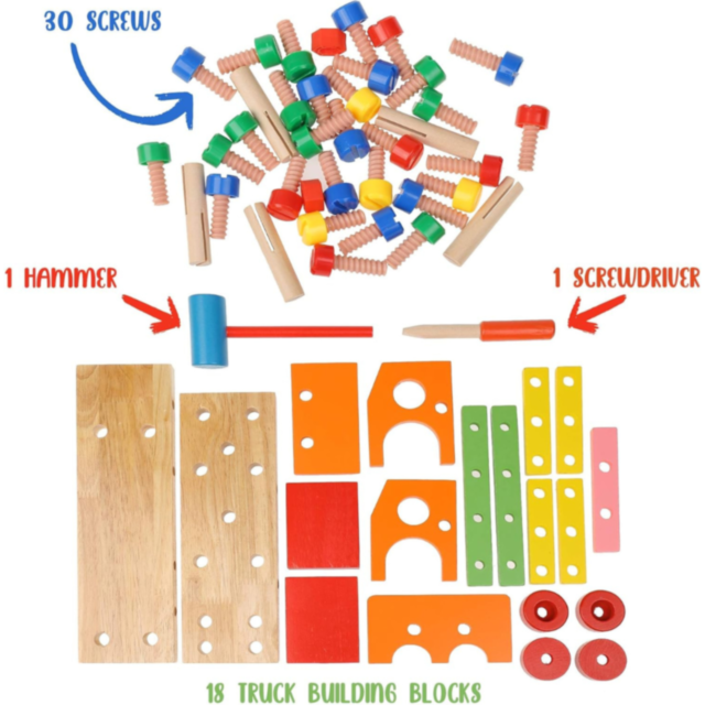 Camion Multifuncțional din Lemn cu Unelte pentru Construcție