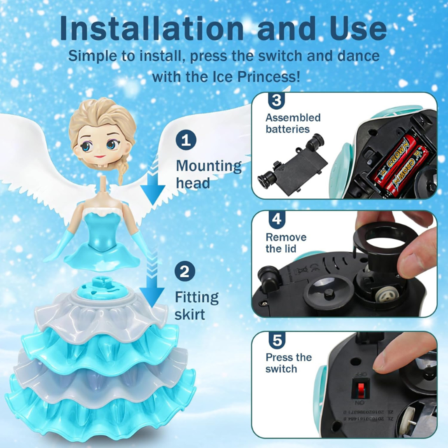 Păpușă Interactivă Zâna de Gheață cu Lumină, Muzică și Mișcare 360°