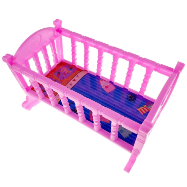 Păpușă Bebeluș cu Pătuț Roz și Biberon (culoare aleatorie)