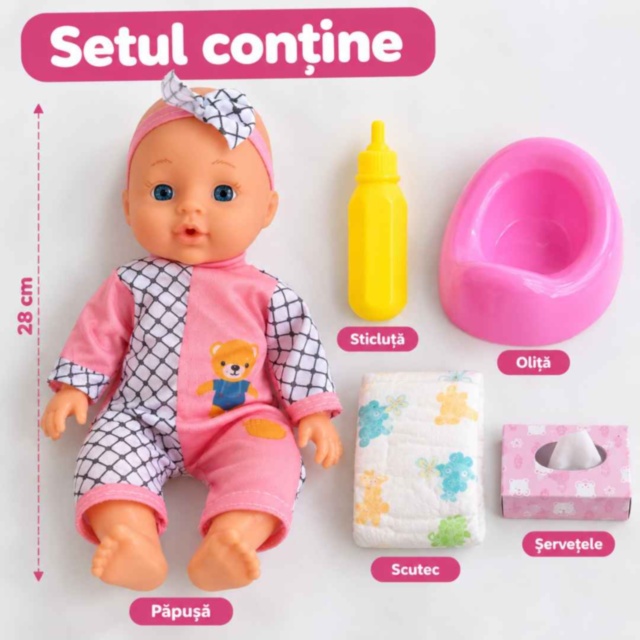 Păpușă bebeluș 28 cm cu sunete și accesorii