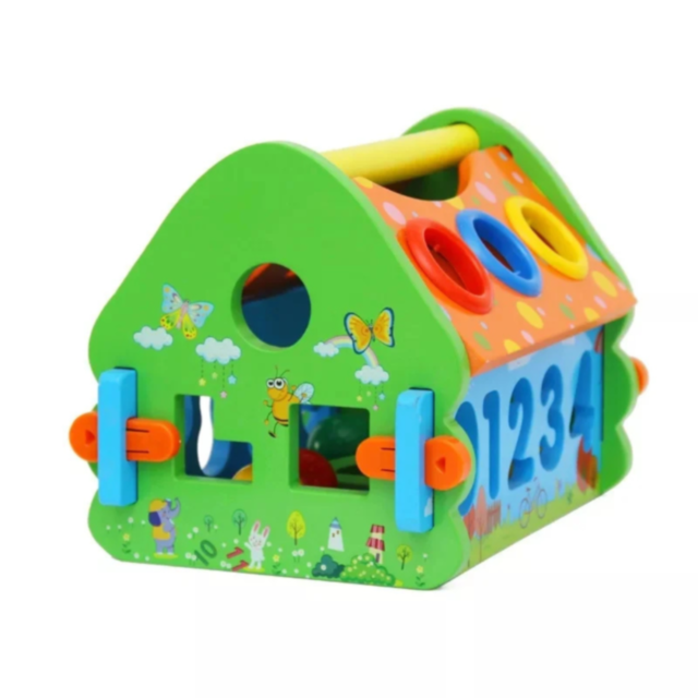 Căsuță interactivă educativă cu ciocan și forme geometrice