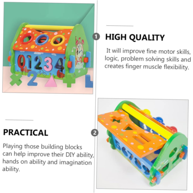 Căsuță interactivă educativă cu ciocan și forme geometrice