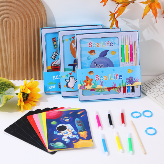 Set Creativ Montessori - Cărți de Colorat și Răzuire – Tematică Viața Marină