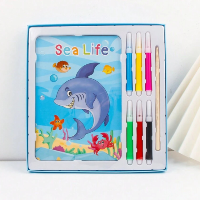 Set Creativ Montessori - Cărți de Colorat și Răzuire – Tematică Viața Marină