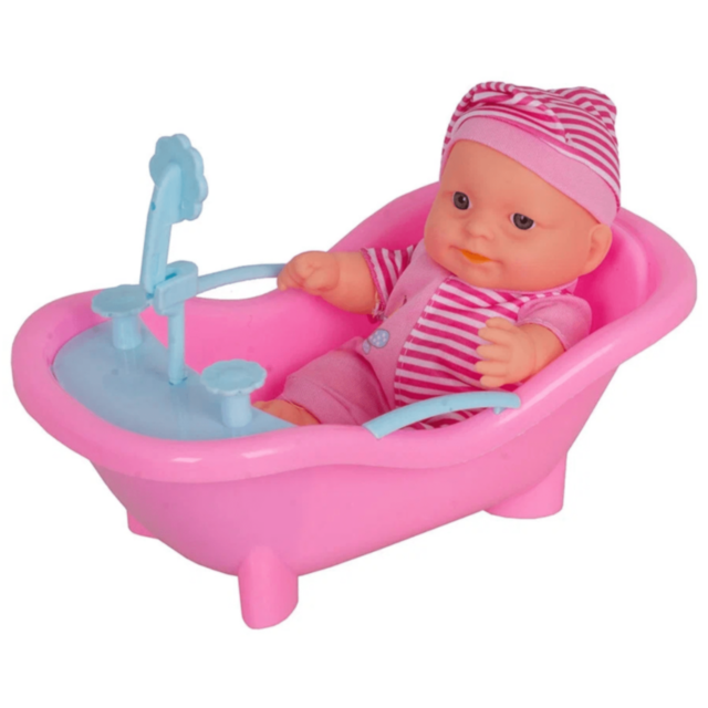 Păpușă Bebeluș cu Cadă Roz și Biberon (model aleatoriu)