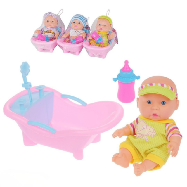 Păpușă Bebeluș cu Cadă Roz și Biberon (model aleatoriu)