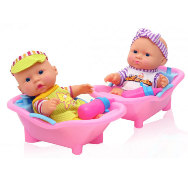 Păpușă Bebeluș cu Cadă Roz și Biberon (model aleatoriu)