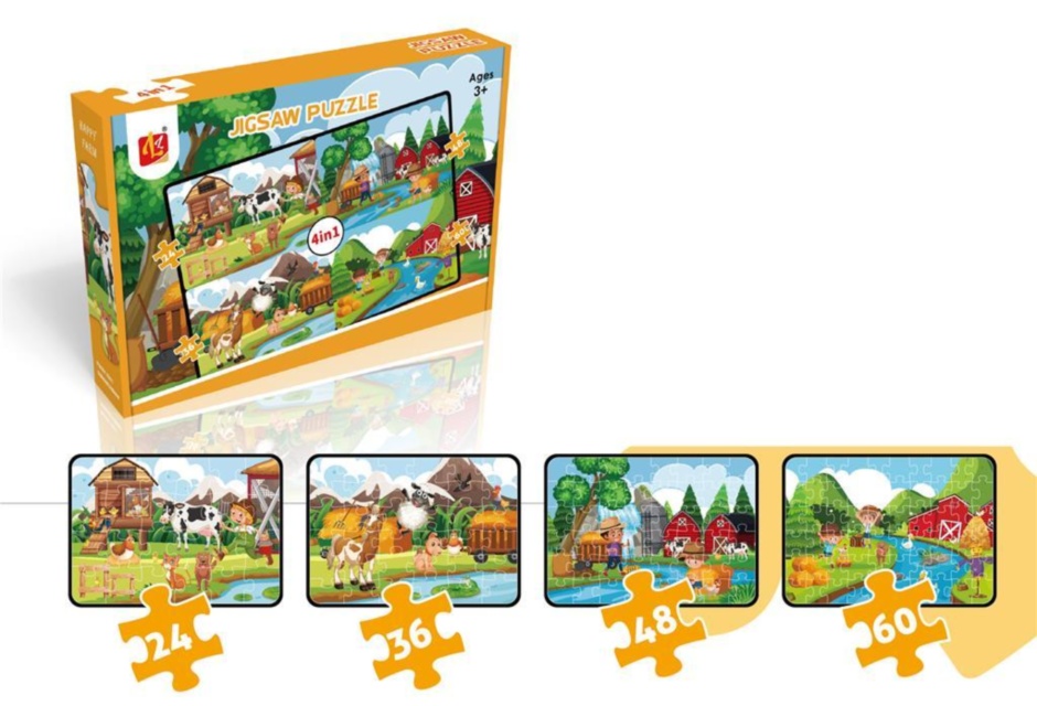 Set Puzzle cu Piese Mari  "Animale de la Fermă" 4 în 1