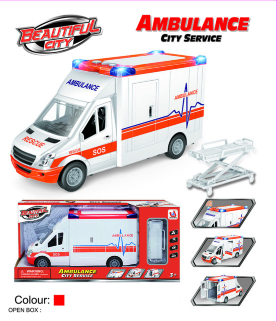 Ambulanță cu Sunete și Lumini, Pat de Urgență, Ușile se Deschid