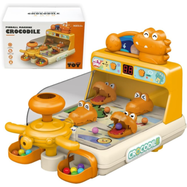 Mașină de Pinball Interactivă cu Crocodili și Bile Colorate (culoare aleatorie)