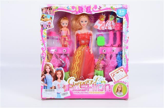 Set Păpușă cu Fetiță Mică și 6 Rochii Aleatorii