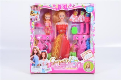 Set Păpușă cu Fetiță Mică și 6 Rochii Aleatorii | image