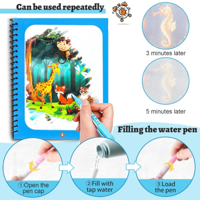 1buc. Carte Magică de Colorat Reutilizabilă cu Apă (model aleatoriu)