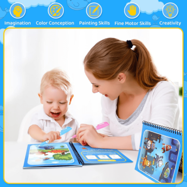 1buc. Carte Magică de Colorat Reutilizabilă cu Apă (model aleatoriu)