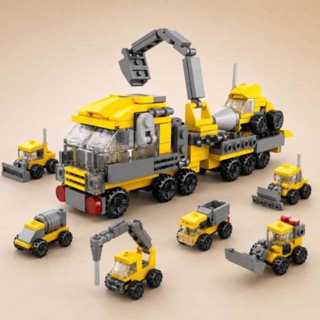 Set Construcție 12 în 1 Vehicule de Șantier 332 Piese
