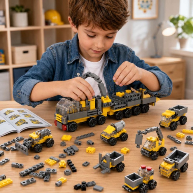Set Construcție 12 în 1 Vehicule de Șantier 332 Piese