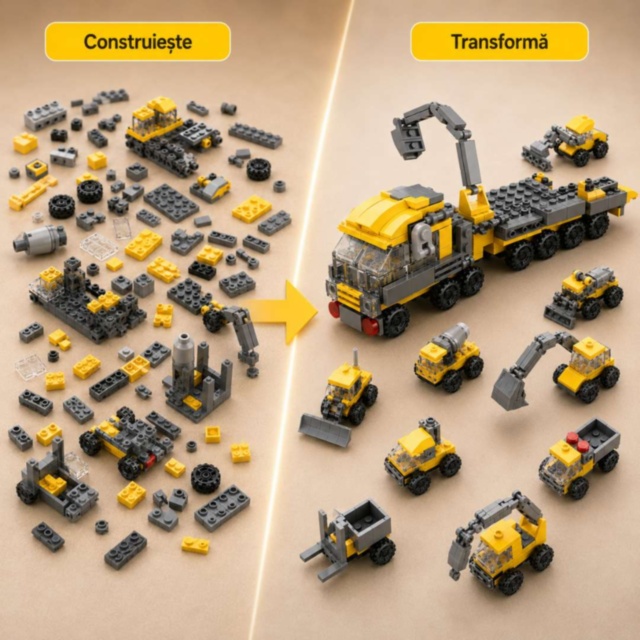 Set Construcție 12 în 1 Vehicule de Șantier 332 Piese