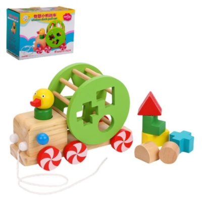 Rățușca Plimbăreață din Lemn cu Stivuitor de Figuri Geometrice, jucărie de tras | image