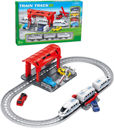 Tren Motorizat cu Circuit, Stație și 4 Mașinuțe | image