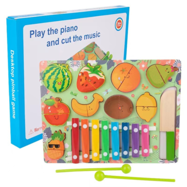 Set Educațional 2 în 1 Fructe Magnetice și Xilofon Colorat