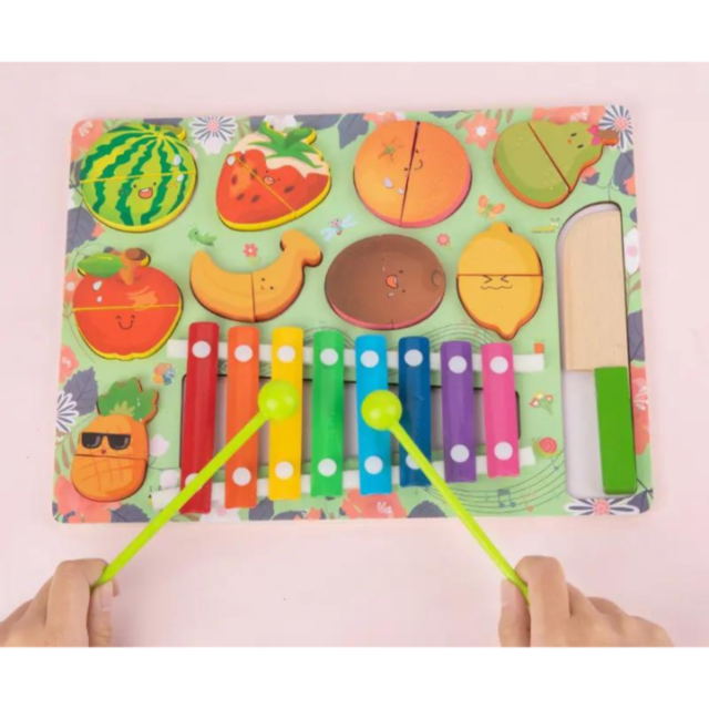 Set Educațional 2 în 1 Fructe Magnetice și Xilofon Colorat