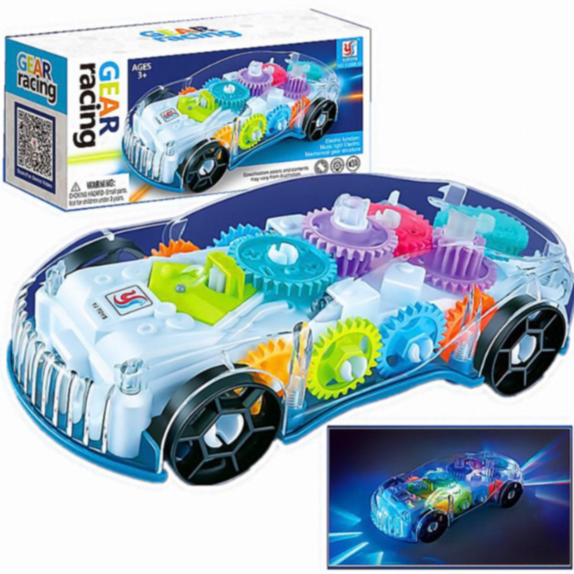 Mașină Interactivă Transparentă cu Angrenaje și Lumină pentru Copii