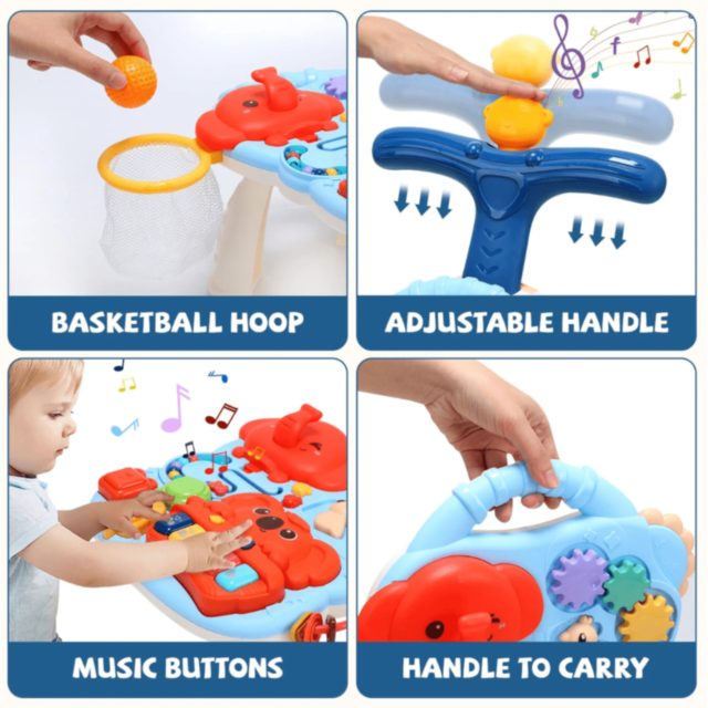 Premergător 4 în 1 cu Pian, Mese de Activități și Panou Detasabil – Jucărie Educativă și Interactivă