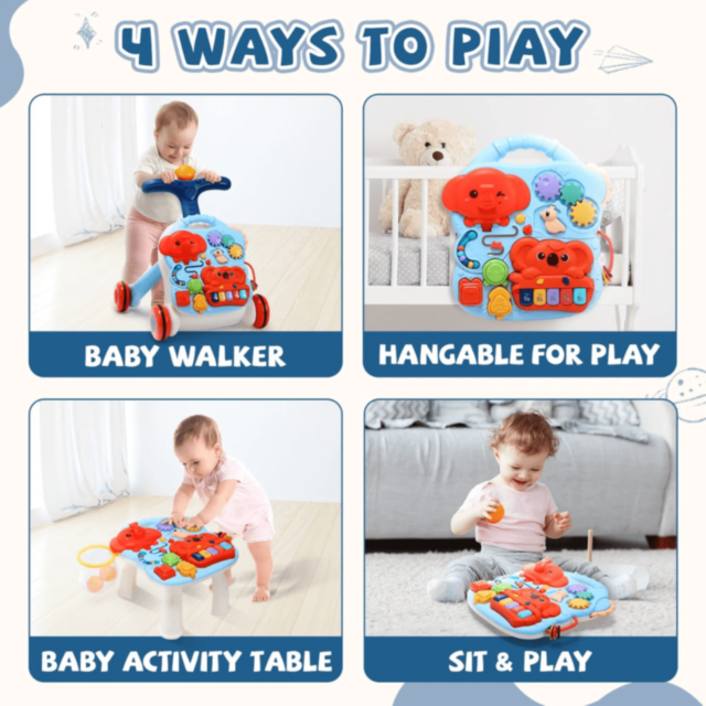 Premergător 4 în 1 cu Pian, Mese de Activități și Panou Detasabil – Jucărie Educativă și Interactivă