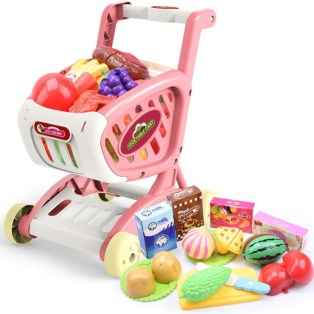 Cărucior de Jucărie cu Alimente și Fructe