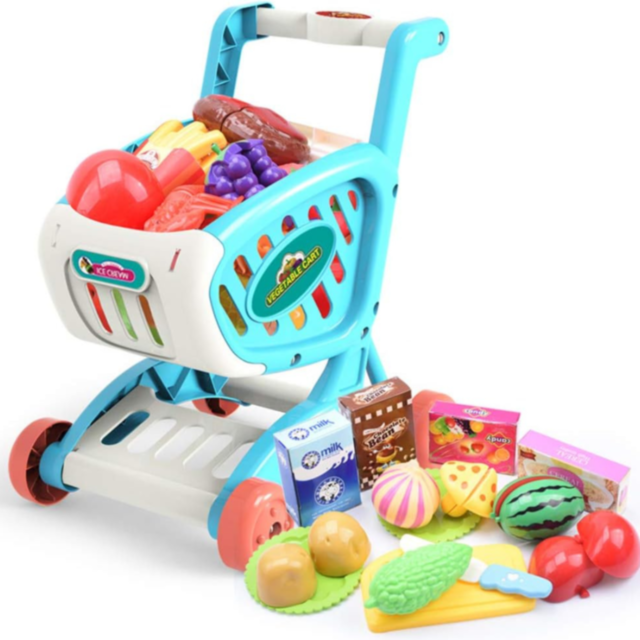 Cărucior de Jucărie cu Alimente și Fructe