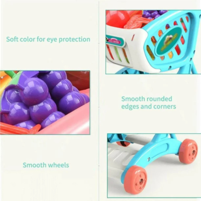 Cărucior de Jucărie cu Alimente și Fructe