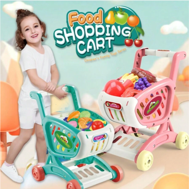 Cărucior de Jucărie cu Alimente și Fructe