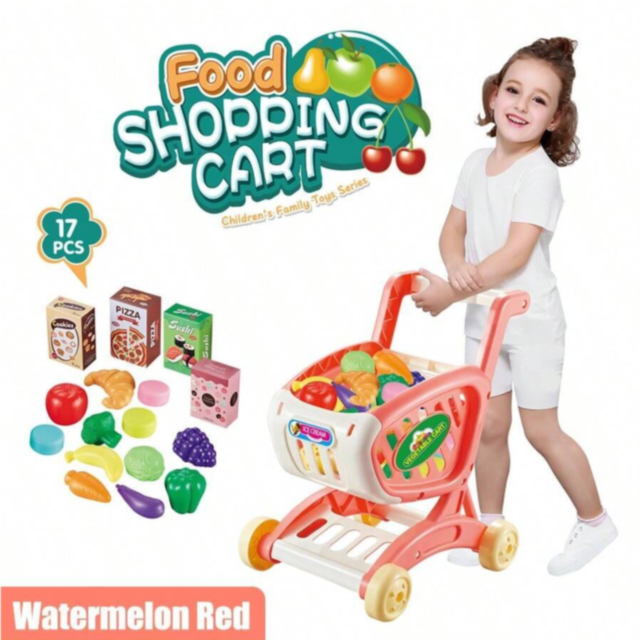 Cărucior de Jucărie cu Alimente și Fructe