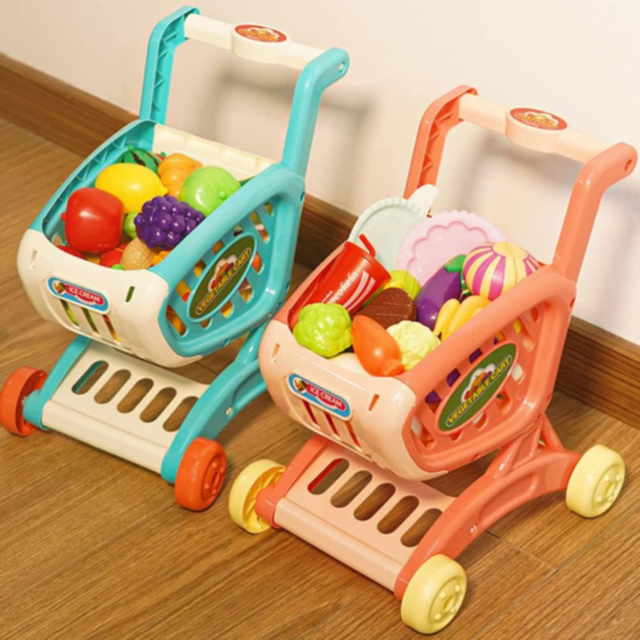 Cărucior de Jucărie cu Alimente și Fructe