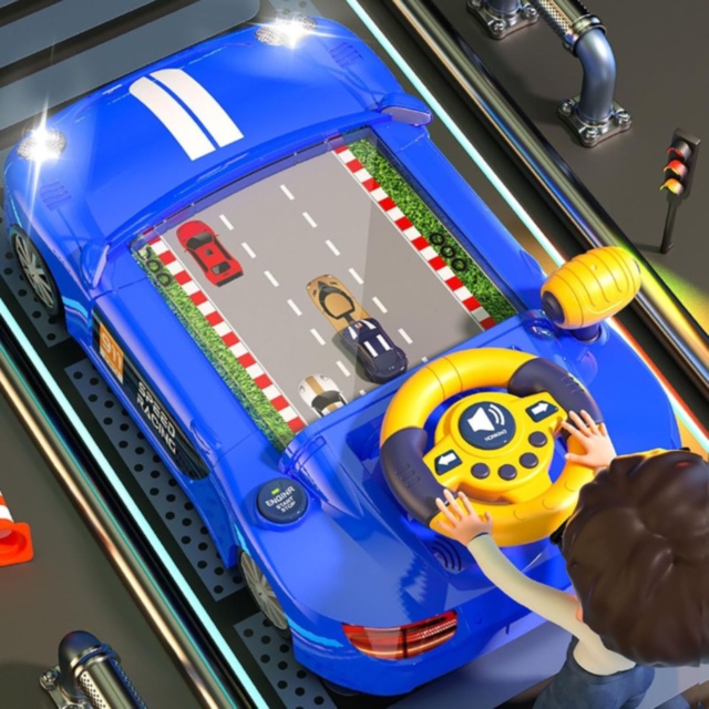 Mașină Interactivă de Curse cu Volan și Sunete (culoare aleatorie)