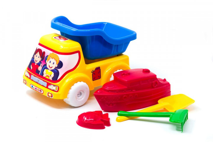Camion cu Lopățica, Corăbioară, Greblă și Formă de Nisip, 36cm