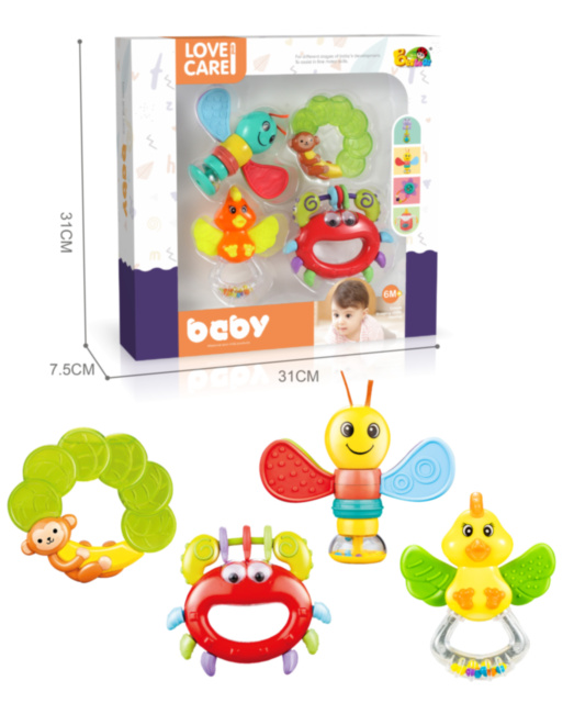 Set 5 jucării gingivale Baby - Animăluțe colorate pentru dentiție și joacă