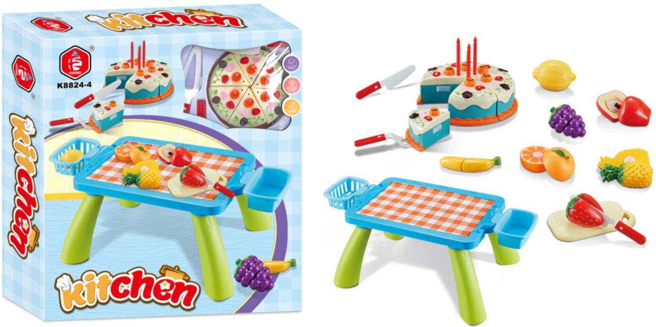 Mega Bucătărie Interactivă cu Fructe, Tacâmuri și Prăjitură, sunete și lumini