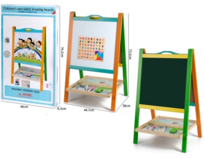 Tablă Dublă de Lemn, Magnetică cu Cretă, Litere, Cifre, Burete | image