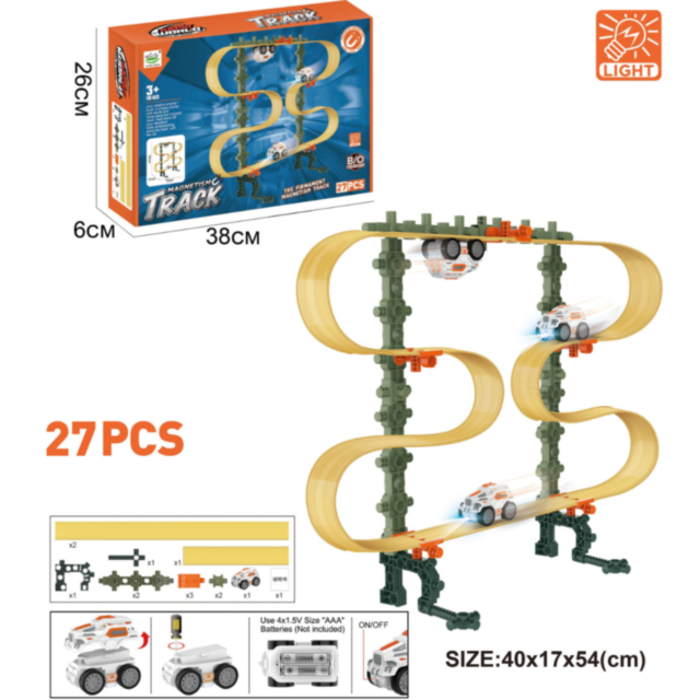 Traseu Magnetic cu Mașinuță Luminoasă - Set Interactiv cu 27 de Piese
